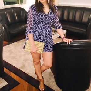 Navy Blue and White Printed Romper